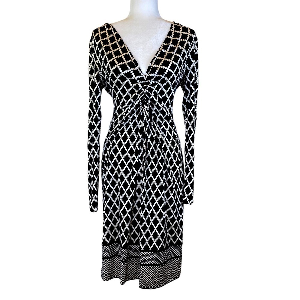 Tory Burch Silk Black and White Geometric Midi Dress